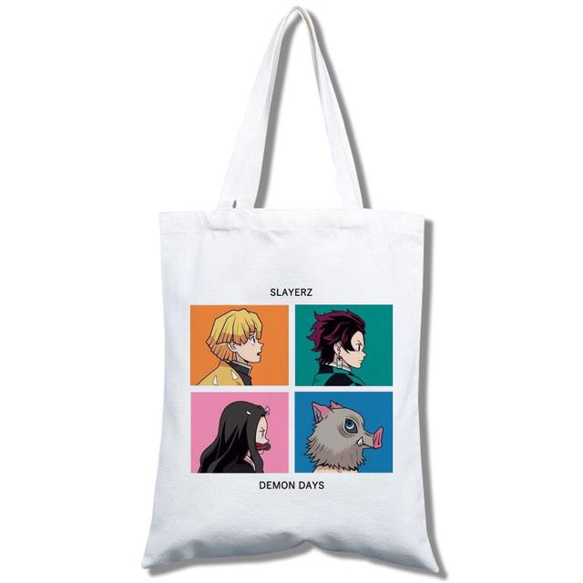 Kawaii Dämonentöter: Kimetsu No Yaiba Anime Einkaufstasche, Einkaufstasche, Reisetasche, Canvas-Tasche, Einkaufstasche, weiße Strandtasche