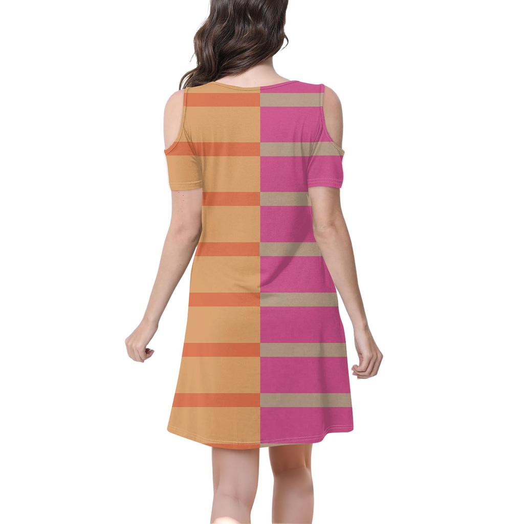 Abito estivo casual da donna alla moda con stampa a righe e tasca