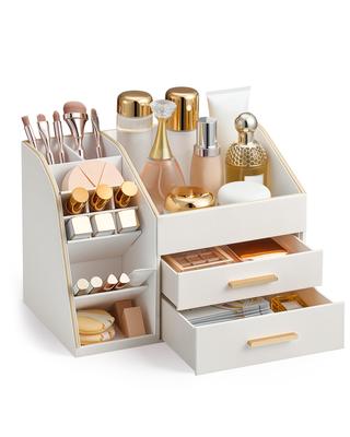 Organizador de Maquillaje Lolalet con PU Espacioso Estuche de Exhibición de Almacenamiento para Cuidado de la Piel para y Belleza para Tocador y Fácil de Limpiar Cajón de Crema, Cuero, Soporte,