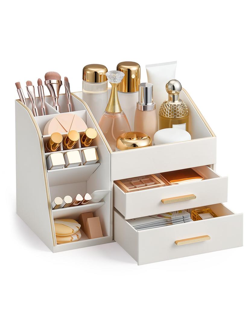 Lolalet Makeup Organizer with PU Spacious Skincare Storage Display Case for and Beauty for Vanity and Easy To Clean Cream Drawer, Leather, Holder,