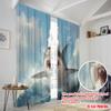 2pcs,2D plane printing Creative Curtains SharkRiderCat Durable Polyester (without rod) Decorations For Home for Various Rooms,
