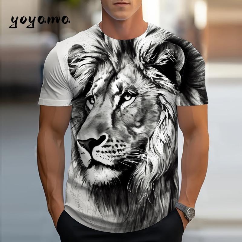 3D Tiger Men's T-Shirt Summer Outdoor Breathable Men Top Trendy Versatile Men's Clothing Casual Printed Men's Short Sleeve Shirt