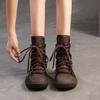 Johnature Botas retrô de cano médio com sola grossa e couro legítimo com cadarço, sapatos femininos