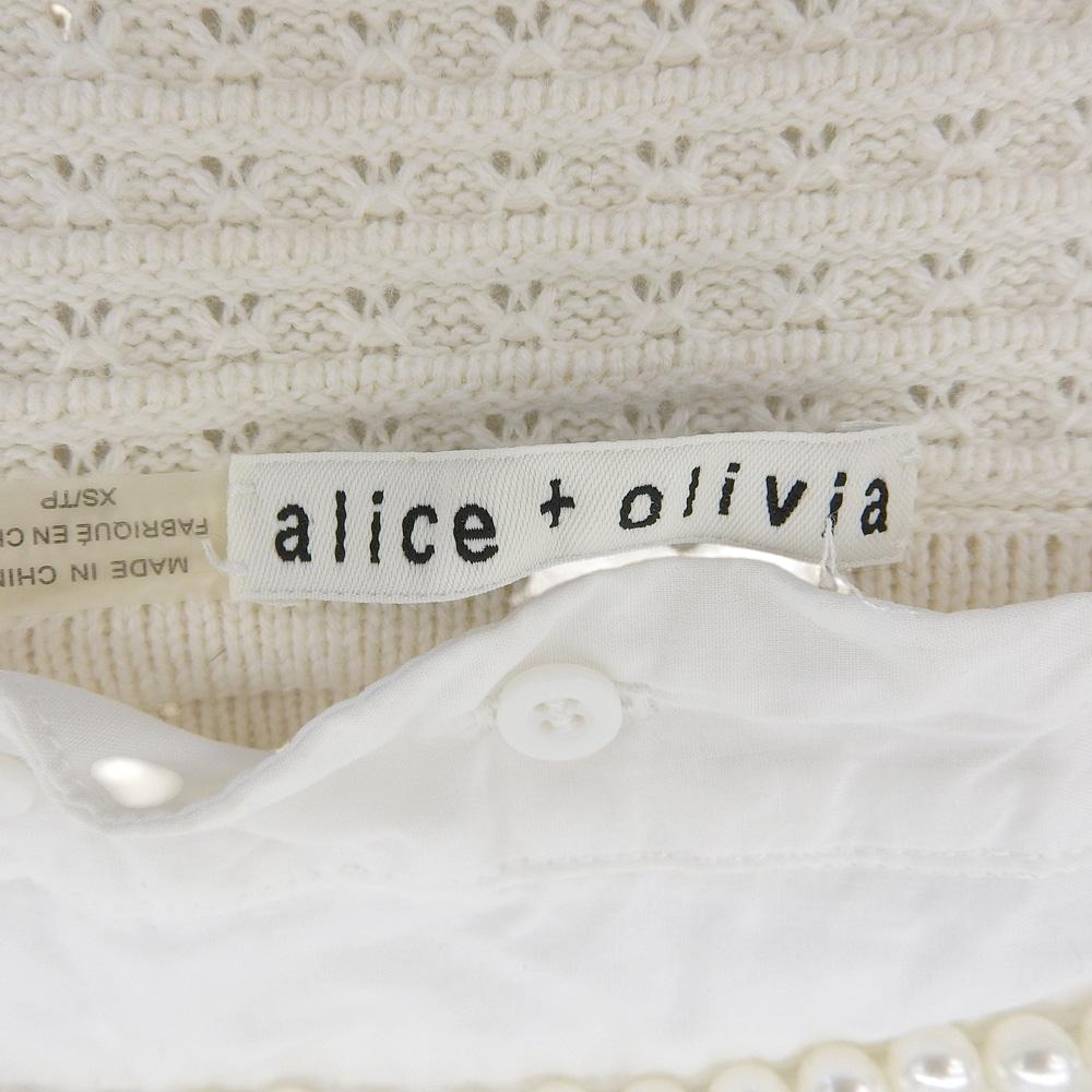 alice+olivia Pearl and Lace Knit Cardigan, Women's, White, Size XS tops XS whiteUsed
