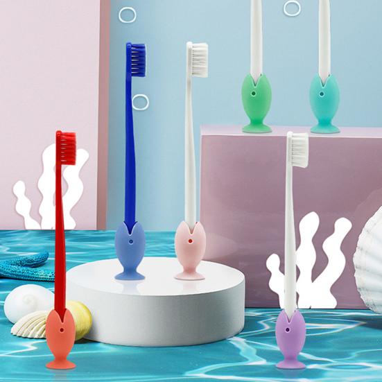 Toothbrush Holder Vertical Non-slip Silicone Cute Cartoon Fish Toothbrush Base Makeup Brush Storage Tool for Bathroom