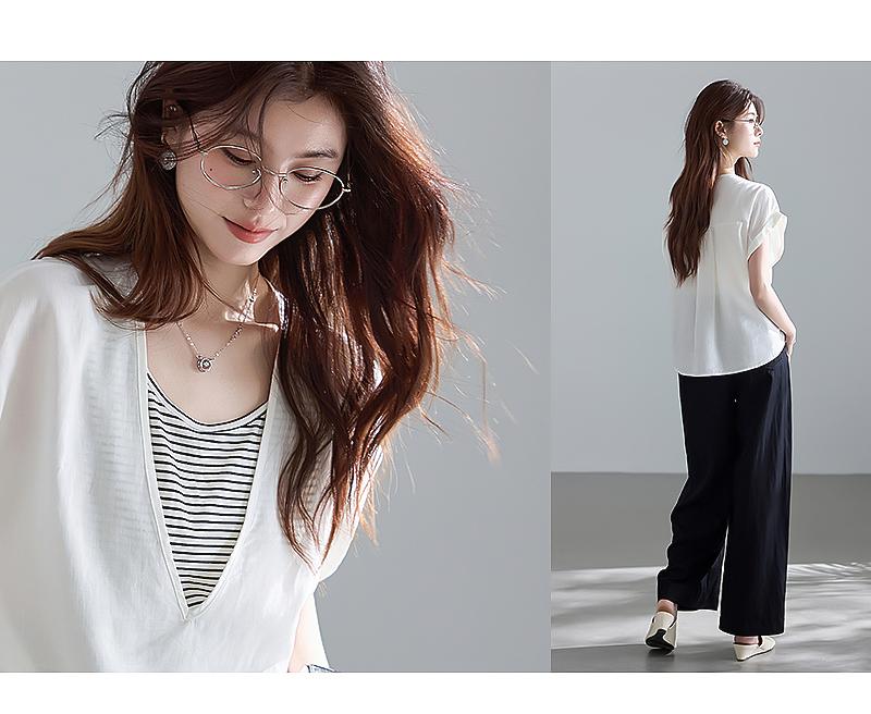 Light Oxygen Commuting Series Lyocell Fake Two Piece Striped Shoulder Down Shirt