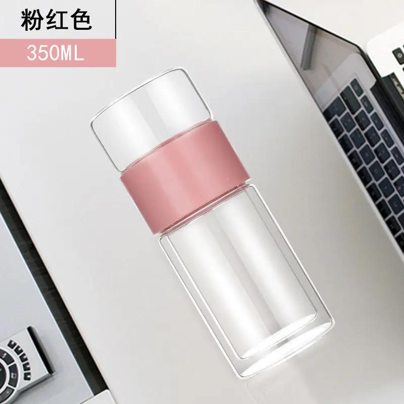 Doppelwandige Glas-Kanne, Hitzebeständiges Teekännchen mit Sieb, Glas zur Trennung von Tee und Wasser, Transparente Holzmaserung Teetassen 300ml