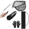 Folding Fishing Net With Non-Slip Gloves Storage Bag Telescoping Pole Handle Extend Landing Net Coated Nylon Mesh for Men Women