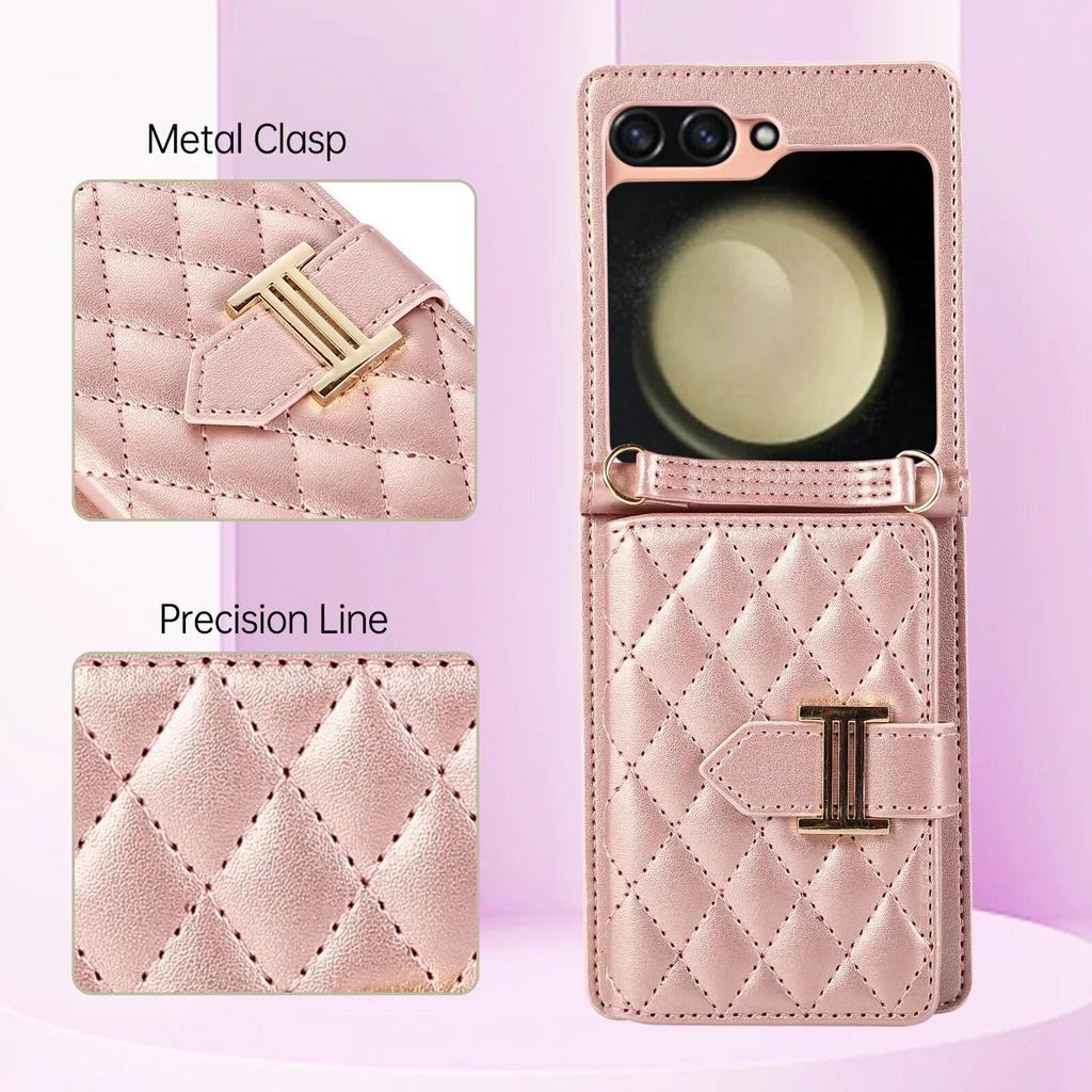 Mode Cross Body Karten Slot Brieftasche Ledertasche für Samsung Galaxy Z Flip 5 4 3 Flip5 Flip4 5G Lanyard Diamant Prägung Strap Schutzhülle
