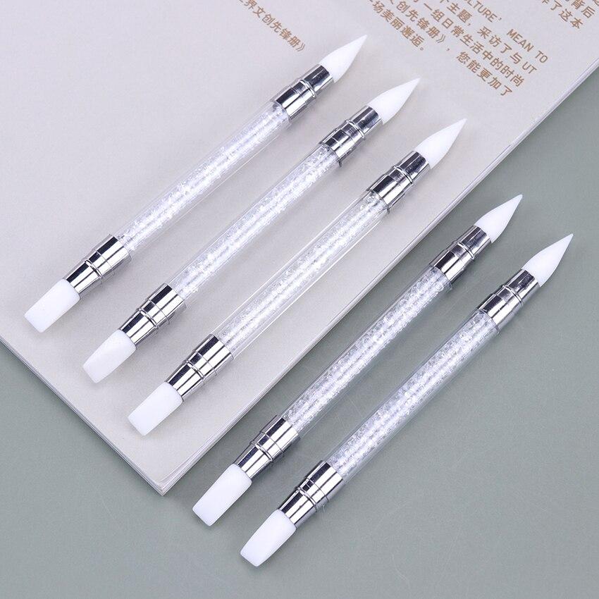 2 db kétvégű 2 irányú körömdíszítés szilikon szobor tollfaragás barkácsfestés csillogó strasszos akril manikűr pöttyöző eszköz