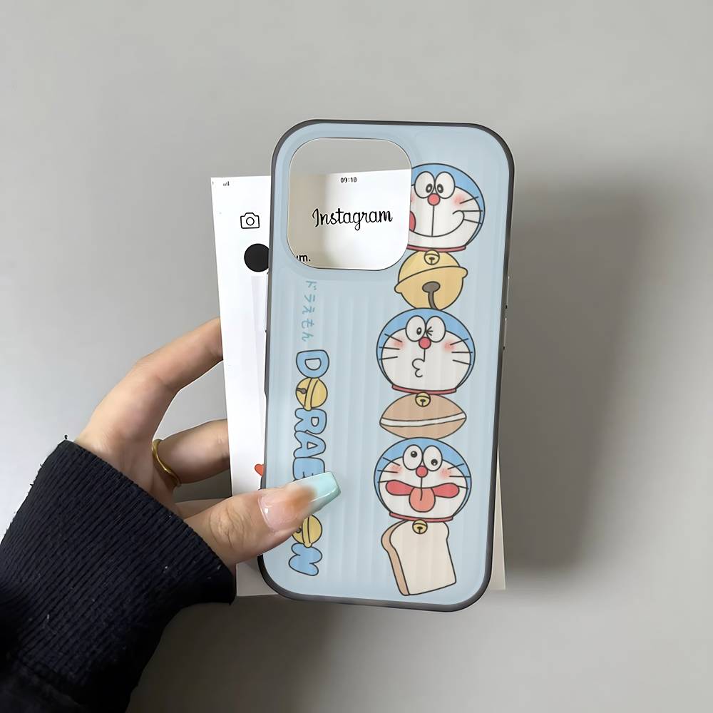 Cartoon Doraemon For IPhone 17 16 15 11 12 13 14 Pro Max Plus Pro Corrugated Translucent Back Phone Cover