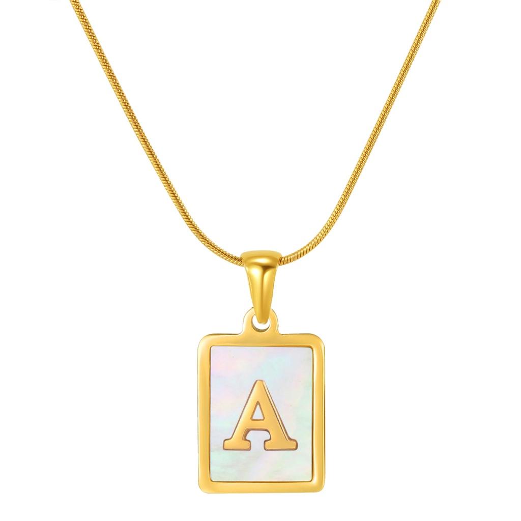 Stainless Steel Snake Chain Alphabet Necklace For Women European And American Style 18k Gold Square Shell Pendant Ins Fashion Characters)