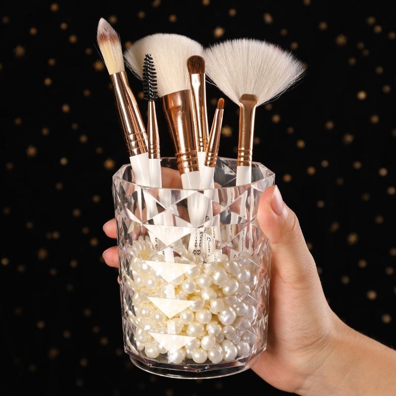 Makeup Brush Storage Bucket Diamond Pattern Pen Holder Light Luxury Desktop Ornaments Bedroom