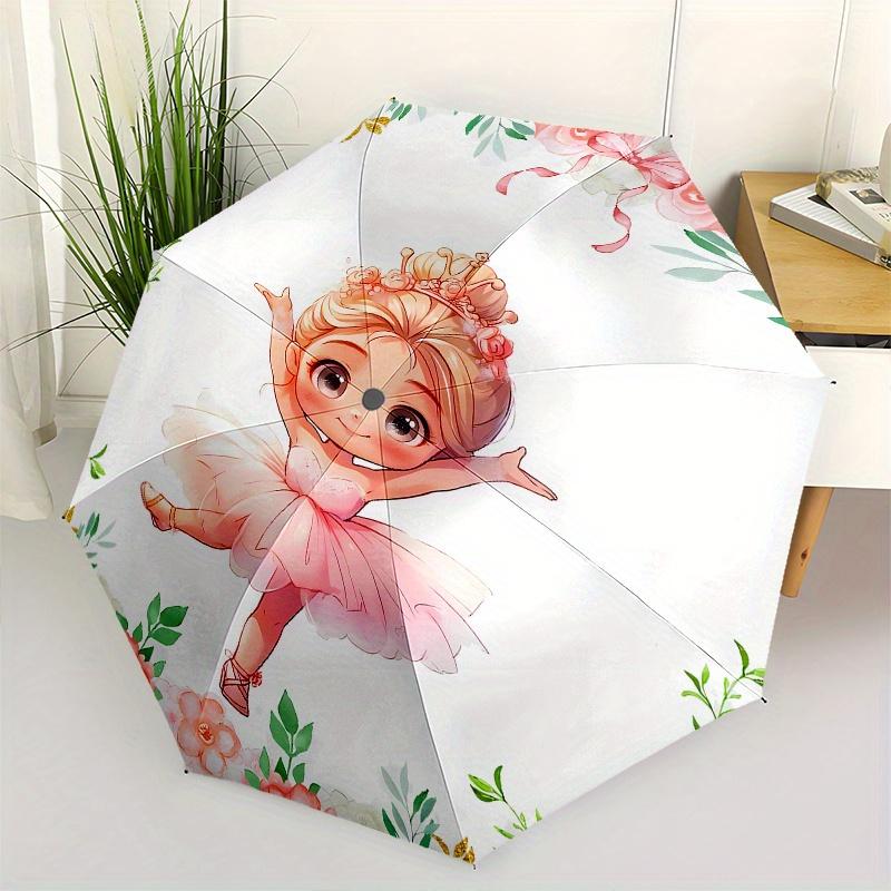 

Ballerina,Flowers Automatic Folding Umbrella 8 Ribs Lightweight Design, Durable Iron Frame, Compact and Portable, Ideal Birthday or Christ