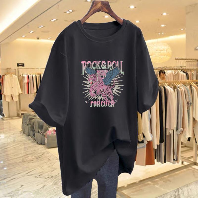 Women's Loose White Cartoon Print Short-Sleeve T-Shirt
