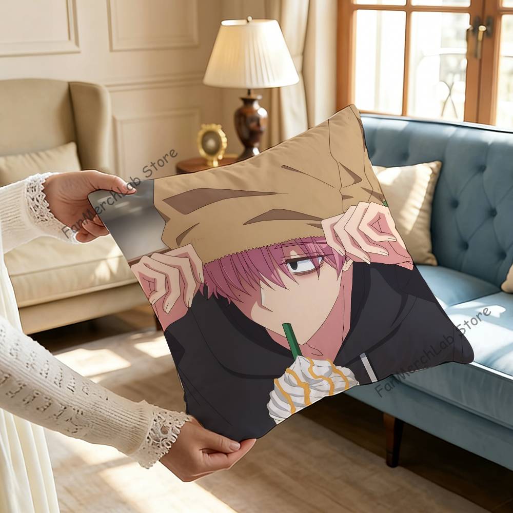 TTamon  Anime Fukuhara Pillow Covers Cartoon Sofa Decorative Home Doublesided Printing Short Plush Cute Cushion Cover