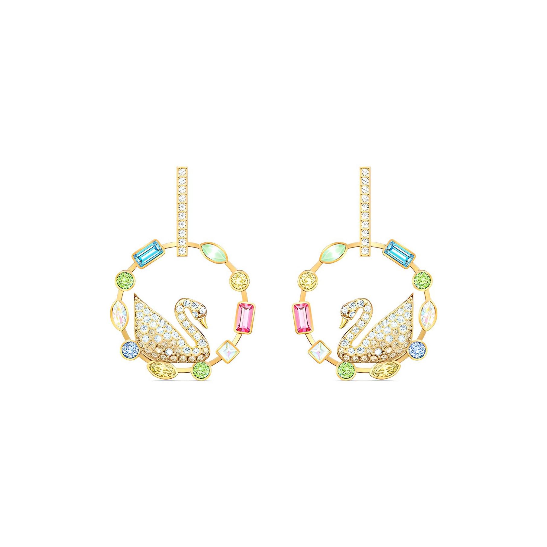Swarovski Rainbow Swan Round Pierced Earrings Women earrings Light-Gradient 5549051 Light Gradient