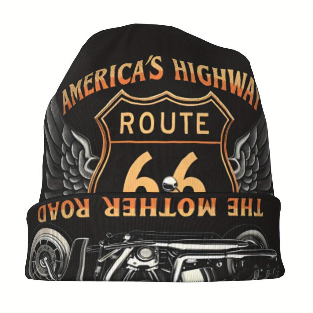 Biihudu Men'S Stylish Knit Beanie Hat With Vibrant Motorcycle & Wings Design - Comfortable, Breathable Polyester Blend, Perfect