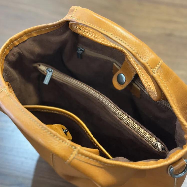 Johnature Geantă de damă din piele naturală, geantă de mână retro, piele de vacă moale, simplă, versatilă, capacitate mare, geantă de umăr