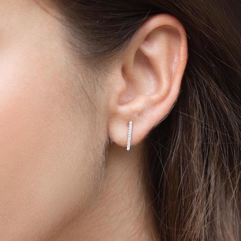 S925 Sterling Silver Zirconia Row Diamond Stud Earrings