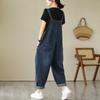 Spring Fall Women's Multi Pocket Cargo Suspender Female Vintage Patchwork Blue Denim Overalls Casual Loose Jumpsuit