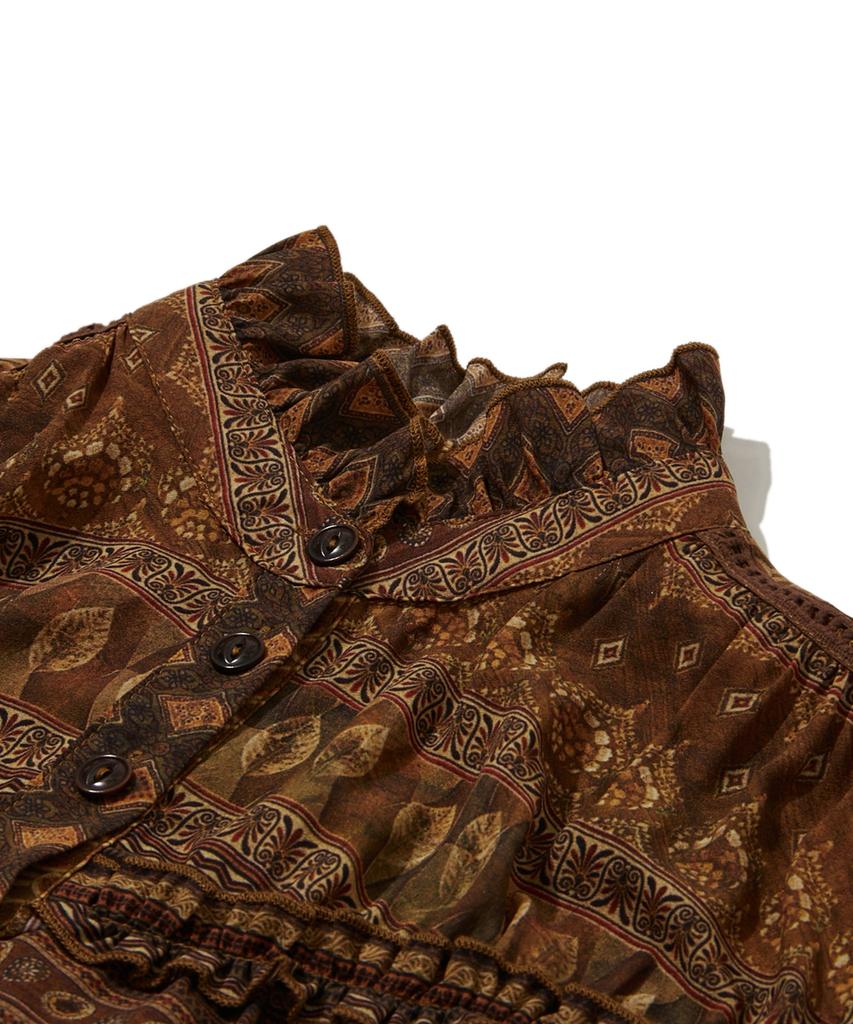 Penfield Ethnic Pattern Shirred Dress Brown_Fs1Ws09F
