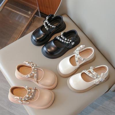 Chaussures en cuir à la mode pour filles Chaussures de princesse à nœud pour enfants Chaussures simples à strass élégantes Chaussures de performance à semelle souple