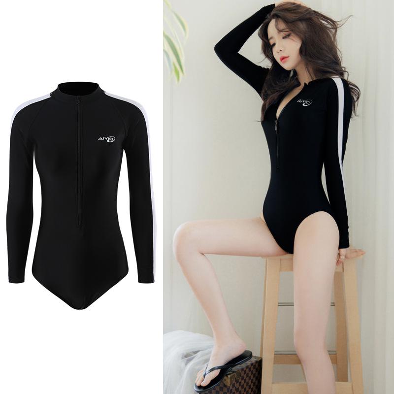 Pure Desire Women's Long Sleeve Swimsuit: Sun Protection, Bust Enhancing, Figure Slimming, Perfect for Beach, Diving, and Surfing Vacations.