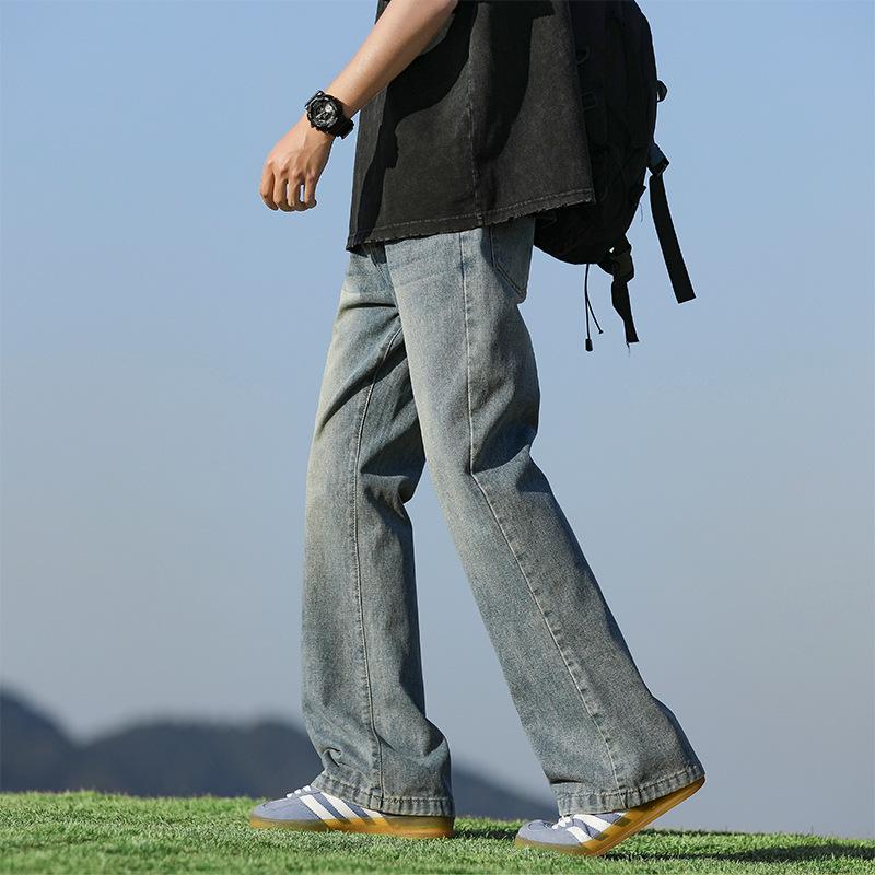 Nuovi Jeans Micro-pull Uomo Quattro Stagioni Retro Americano Gamba Larga Dritti Alla Moda Larghi Pantaloni