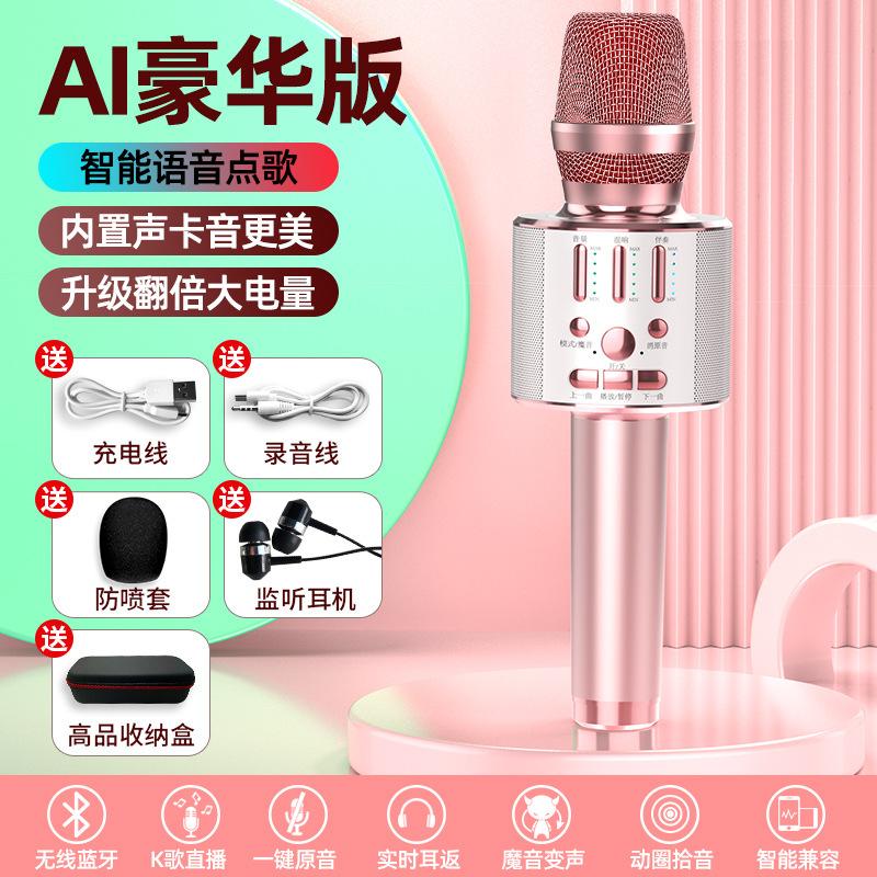 Wireless Bluetooth Karaoke Microphone with Sound Card, Portable All-in-One Microphone and Speaker, Mobile Phone Karaoke Device