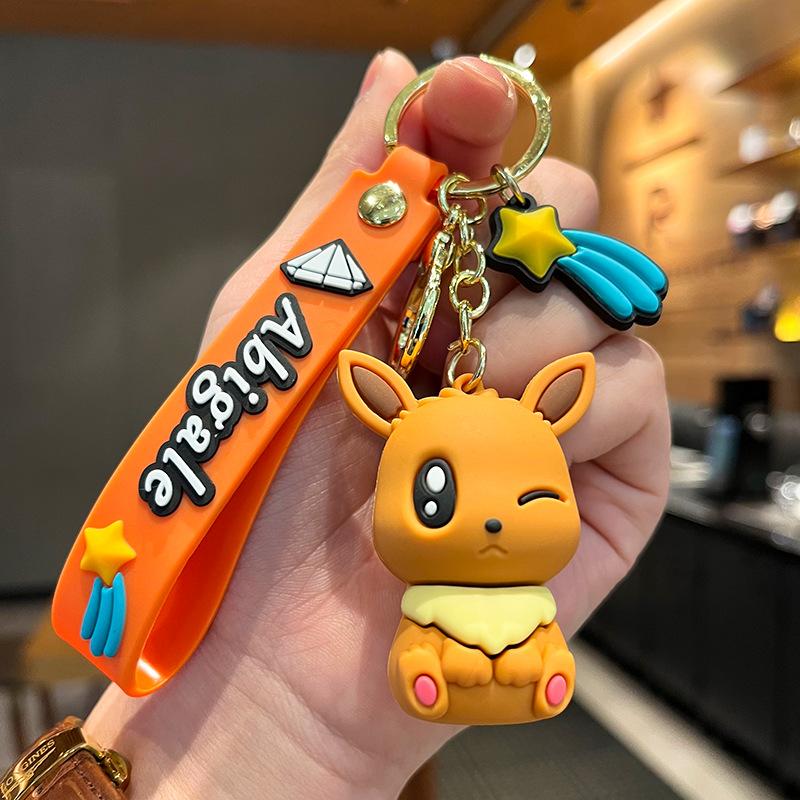 6cm Pokemon Anime Figure Eevee Pikachu Vaporeon Umbreon Glaceon PVC Figure Keychain Bag Keyring Children's Toys Birthday