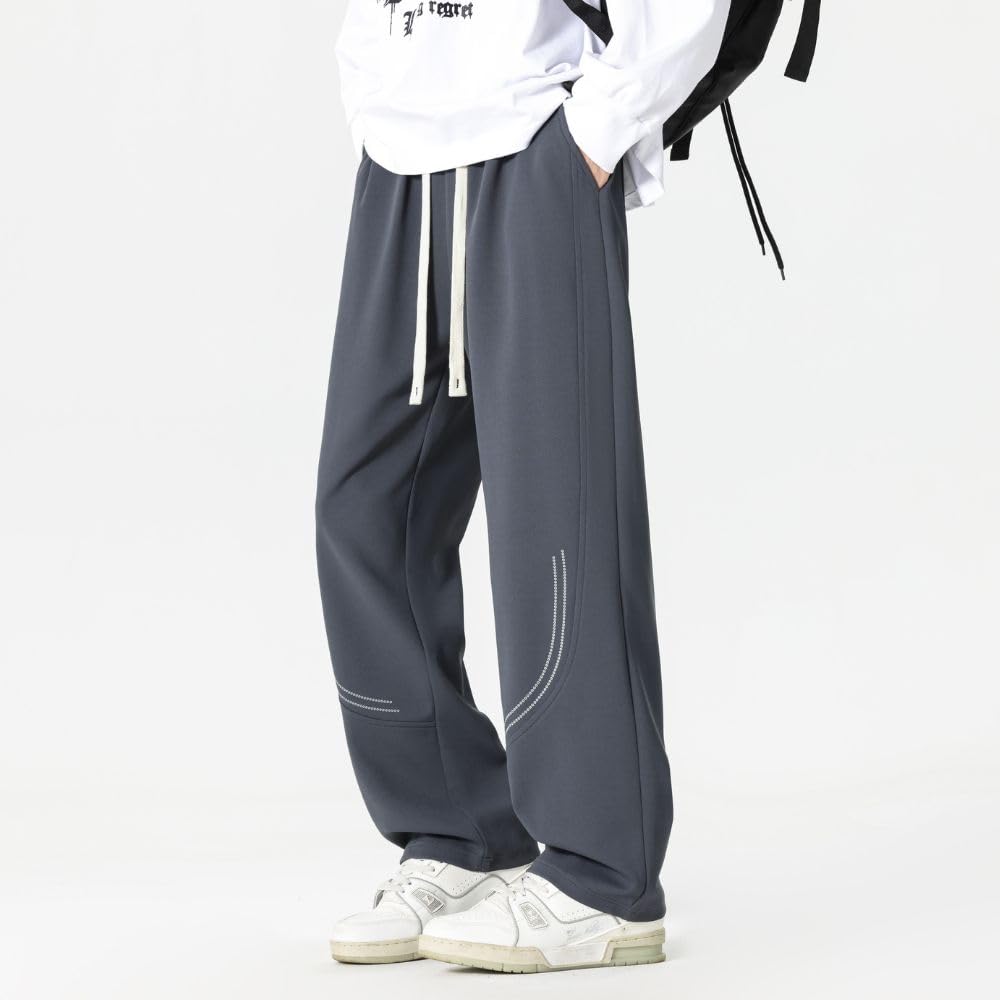 Aaronlive Casual Work Solid Straight Loose Simple Sports Stylish Fall Drape Casual Blue Size 2XL Men's Spring/Autumn Pants, Pants, Color, Leg, Fit,