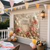 2D Cream Aesthetic Birthday Banner, Pastel Balloons and Floral Arrangement