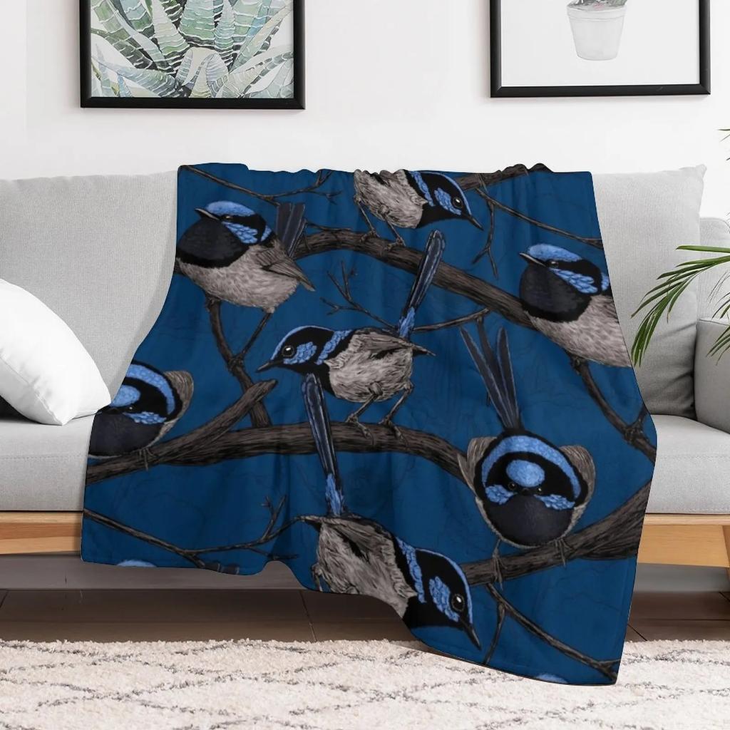 Night fairy wrens Throw Blanket Spring Fall Cozy Throw Blanket for Couch