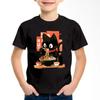 Kids T-Shirt Cat Eat Ramen Print Boy and Girl Summer Short Sleeve Round Neck Casual Top Outdoor Kids Clothing