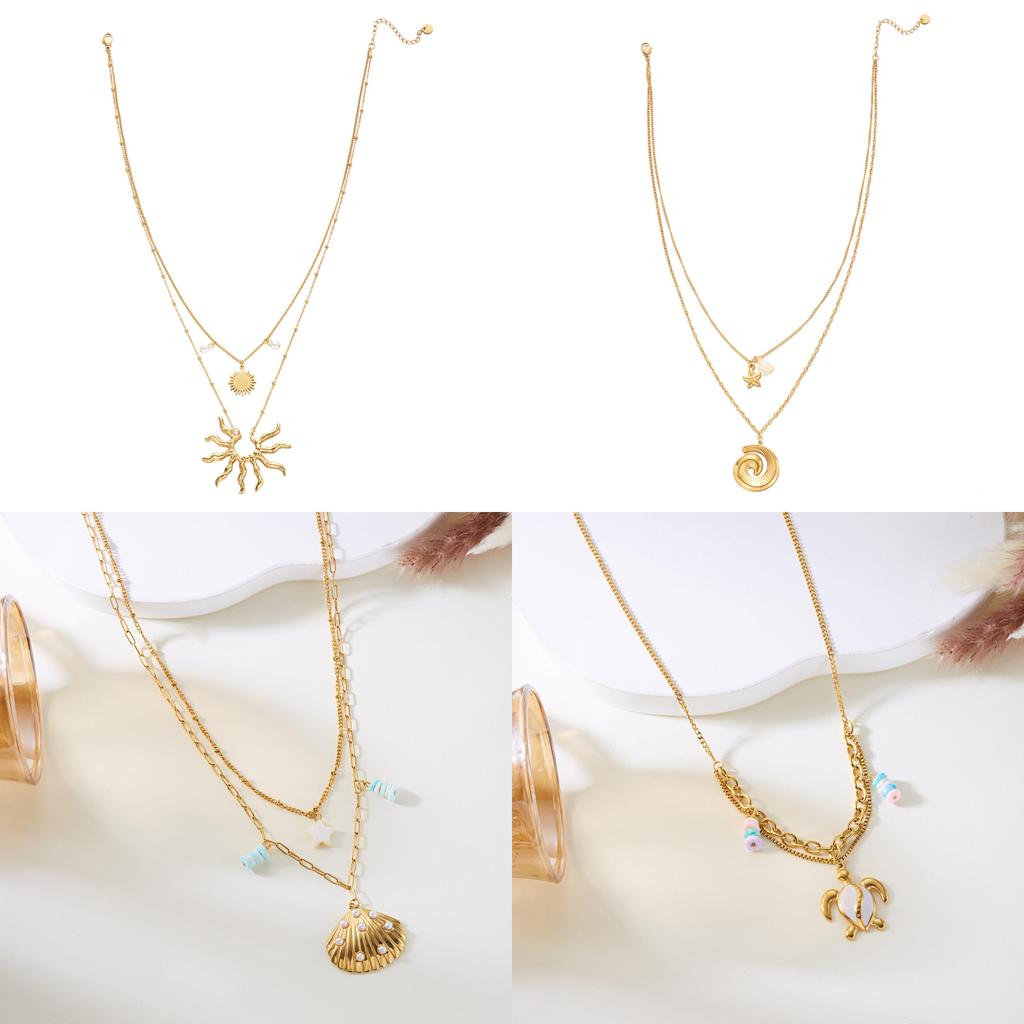 Bohemian Ocean Shell Sun Pendant Necklace For Women Summer Vacation Jewelry