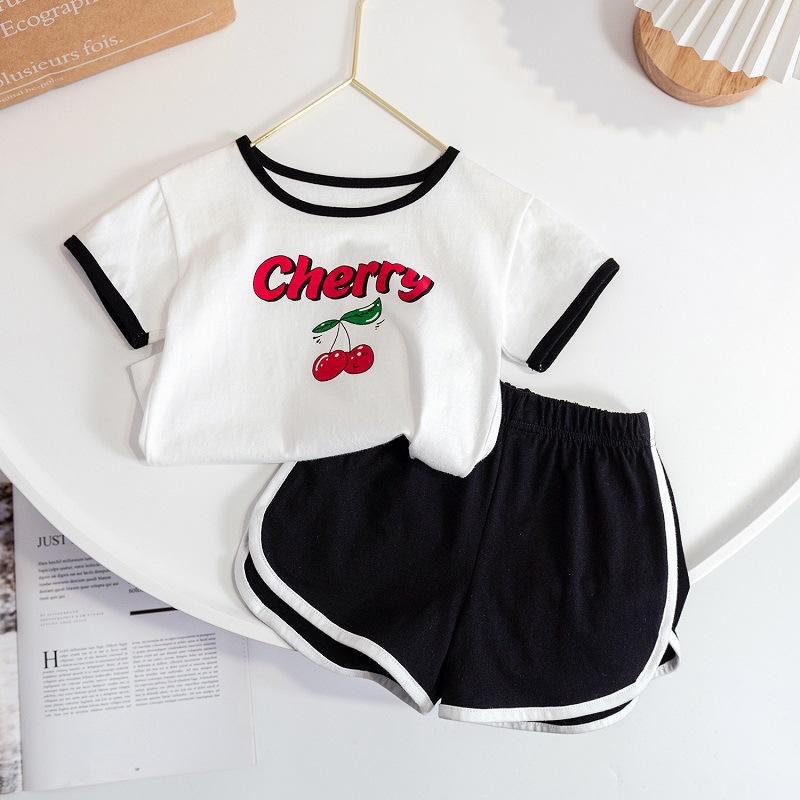 Cute Girls Summer Cotton Short Sleeve Set Stylish Two Piece Outfit For Little And Middle Kids Casual Wear