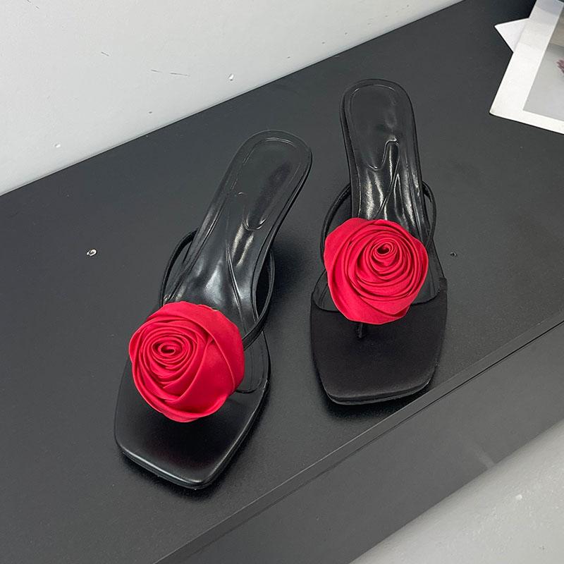 Fashion Female Flip Flops Pumps Heels Shoes For Women New In 2025 Fashion Flower Ladies Medium Heels Slides Sandals Shoes Big Size 43