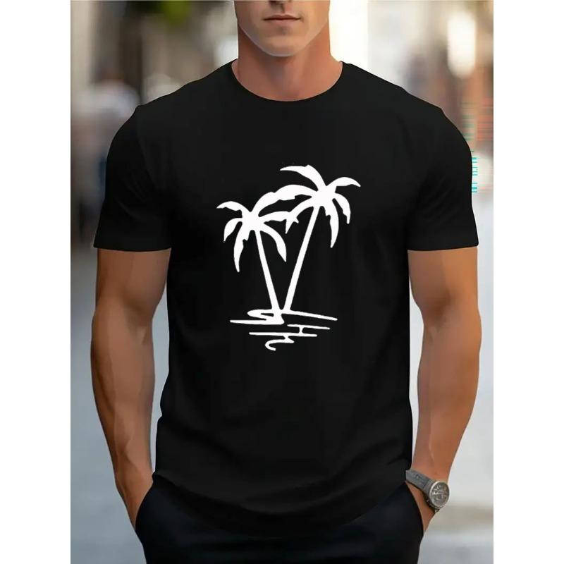 

European sizes Palm Tree Mens TShirt Comfortable Crew Neck Casual ShortSleeves Soft Breathable Top Menswear Tshirt Summer 4XL чорний