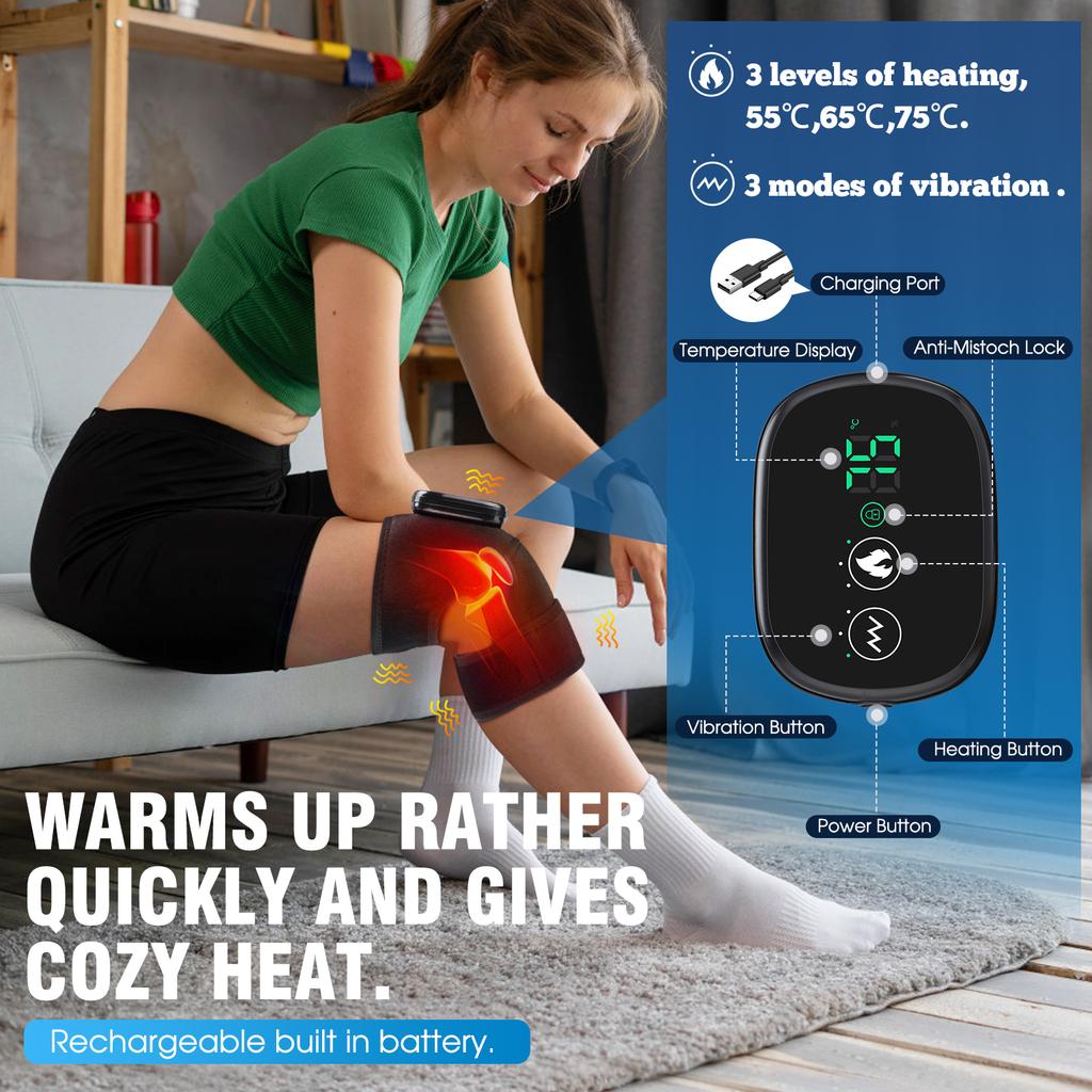 Electric Knee Tempreature Massager Fomentation Vibration Massage Device Shoulder Elbow Joint Heating Knee Pad Blood Circulation