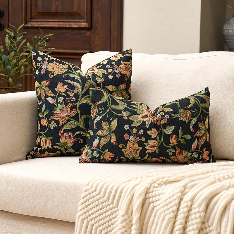 Soft Retro Floral Jacquard Cushion Cover - Without Pillow Insert