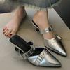 Fashion Women's Heeled Sandals High End Belt Buckle Slippers Summer  Pointed Toe Silver Party Shoes Fashion Womens Pumps Shoes Tacones