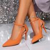 Summer Orange Hollow Out Pointed Toe Stiletto Heels Sexy Fashion Women Sandals High Heeled Shoes Size 36-42