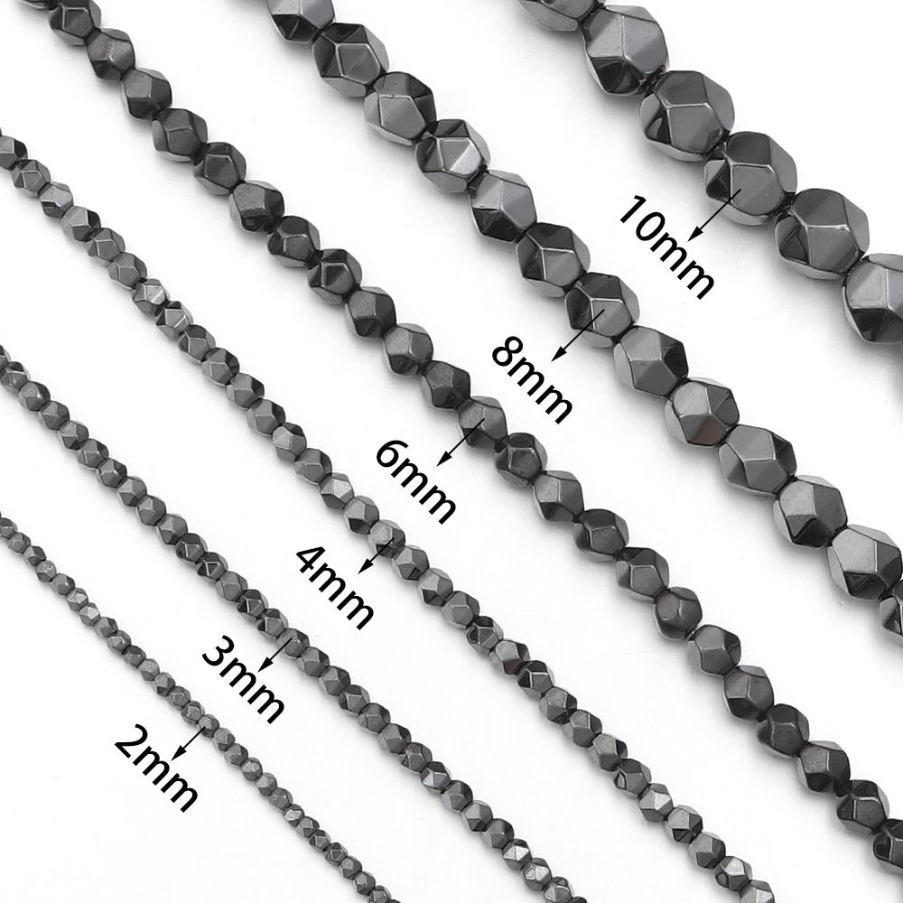 2-10mm Natural Hematite Stone Beads Black Faceted Loose Spacer Beads For Jewelry Making DIY Crafts Bracelet Necklace Accessories