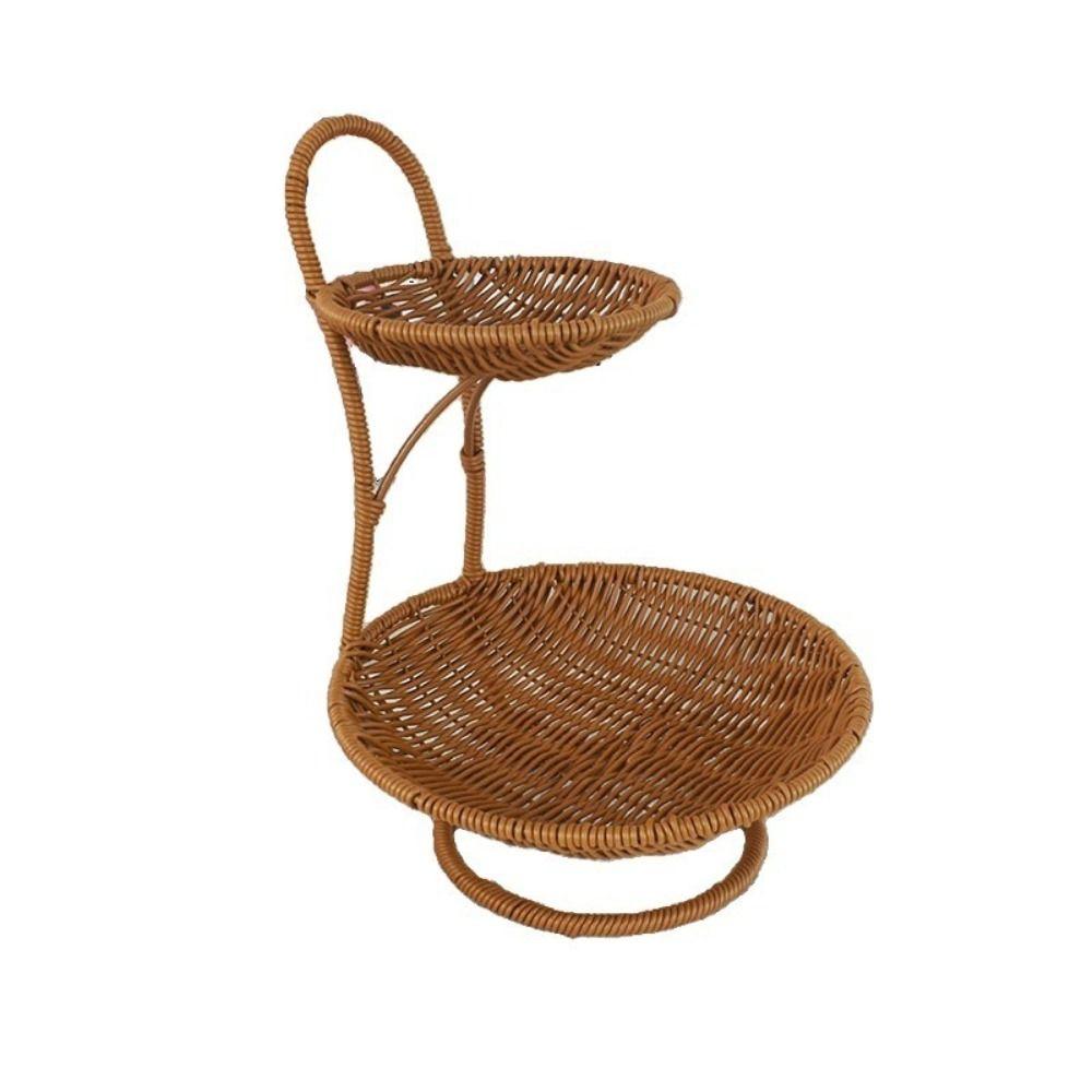 Imitation Rattan Weaving Fruit Basket 2/3 Layers Decorative Standing Tray Home Kitchen