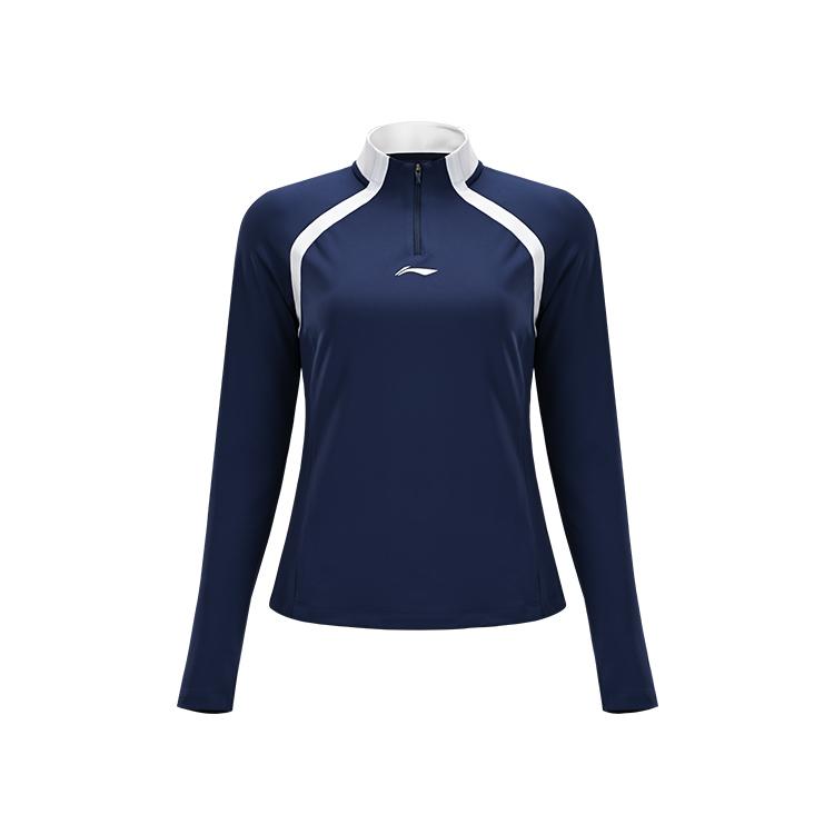 Li-Ning Tennis Series Color Block Fashionable Simple Half-Zip Long Sleeve T-Shirt Women Tops ATLV204-2