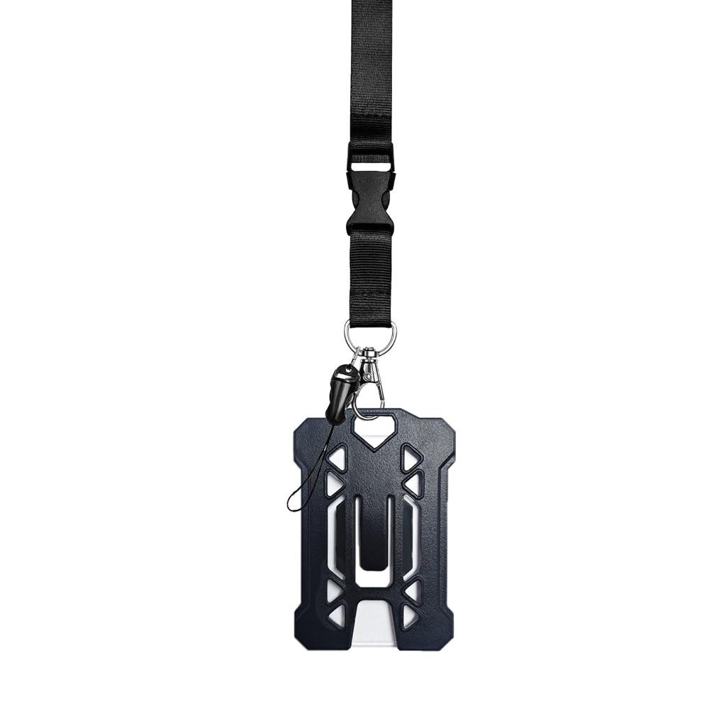 Black Color ID Card Holder Adjustable Lanyard Credit Card Cover Carabiner Badge Holder Accessories Style H
