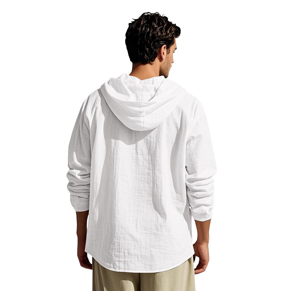 Men's Casual Hooded Long-Sleeve Cotton Linen Shirt - Versatile Fashion Trend