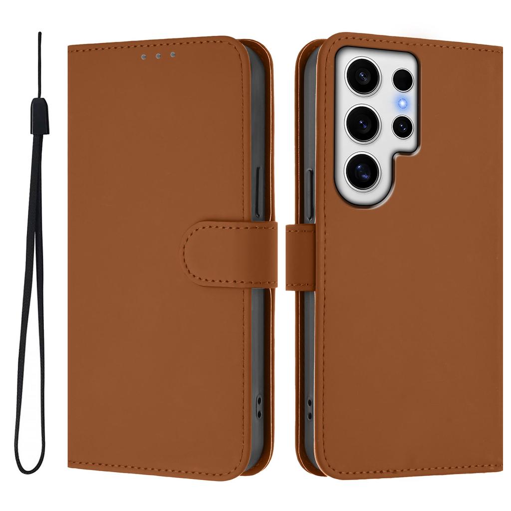 For Samsung Galaxy S24 Ultra Case Solid Color Wallet Leather Phone Cover with Strap