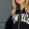 2024 Autumn and Winter New Cross-border European and American Women's Clothing Ins Letter Printing Loose Sweater Zipper Jacket Hoodie Women
